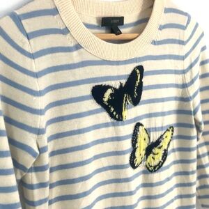J. Crew Merino Wool Striped Sweater with Butterfly Accents XXS